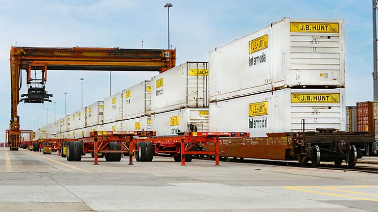 J.B. Hunt Intermodal containers on railyard