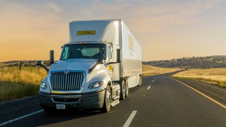 j.b. hunt truck on remote highway