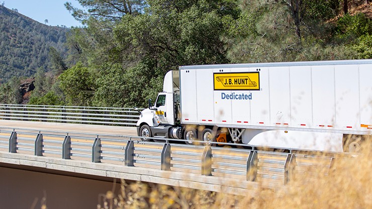 j.b. hunt dedicated truck on rural route