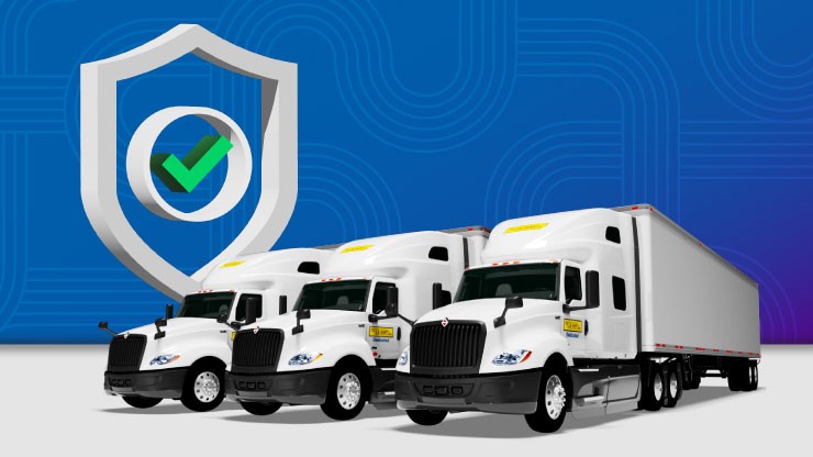 3d model of dedicated trucks with a large shield and checkmark 