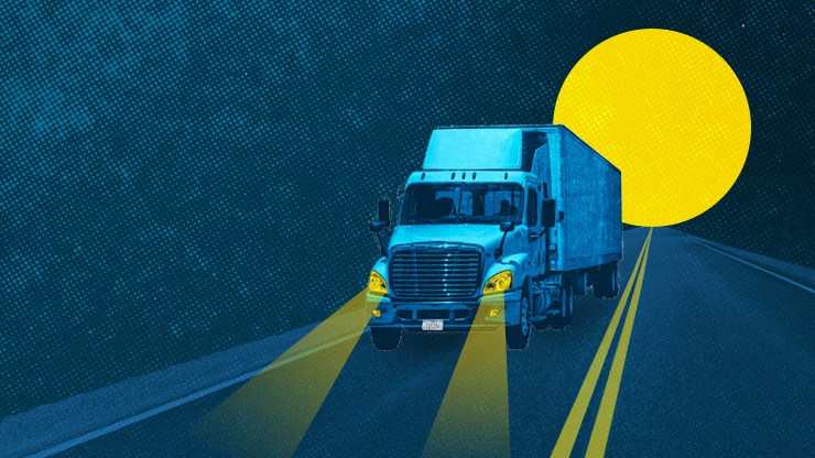 Truck nighttime illustration with moon in background