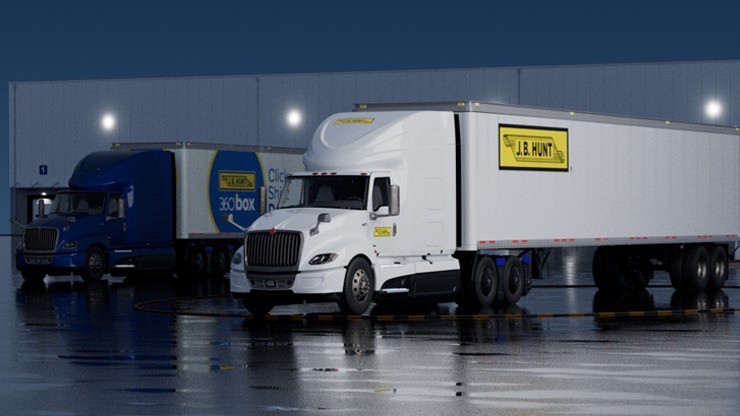 j.b. hunt and 360 box truck at distribution center j.b. hunt and 360 box truck at distribution center