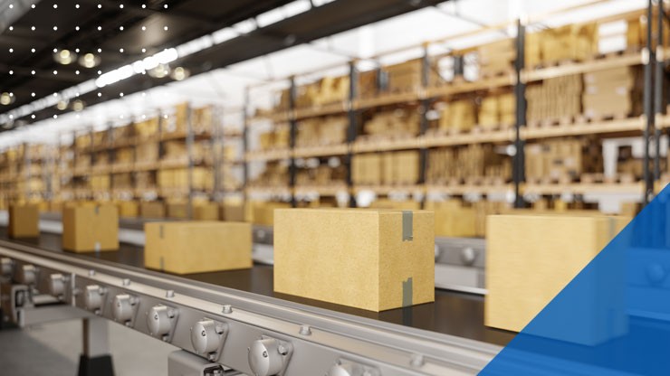 boxes on conveyer belt in warehouse