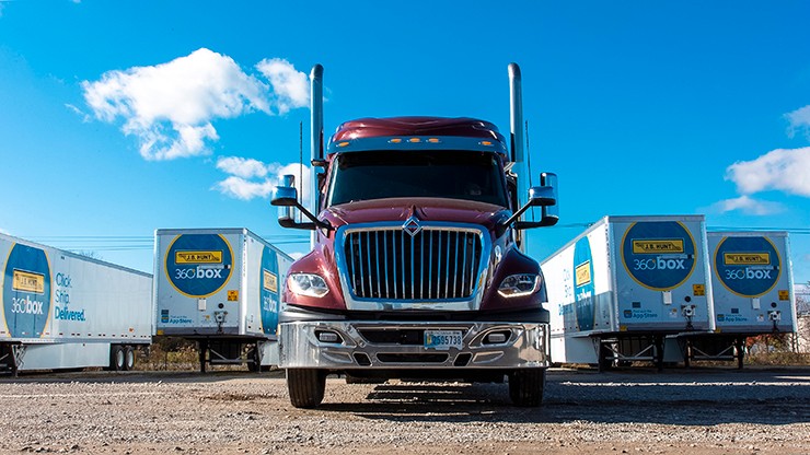 J.B. Hunt 360box trailers parked in lot