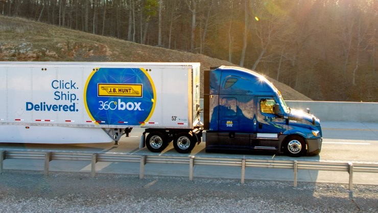 A J.B. Hunt 360box truck driving on the highway