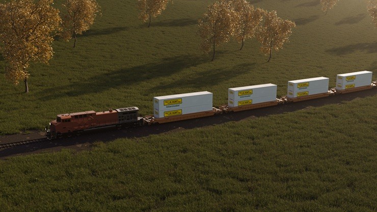 intermodal 3d model of a train with J.B. Hunt containers