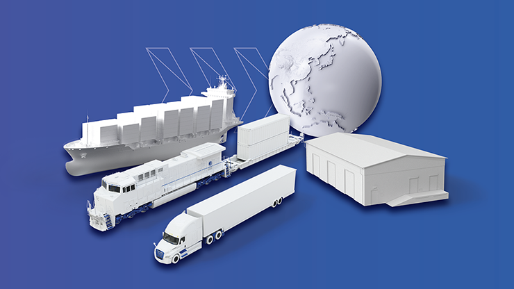 Illustration of Various Modes of Freight forwarding blue background