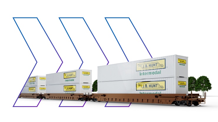 intermodal illustration digital rendering of train cars loaded with J.B. Hunt Intermodal shipping containers with chevron designs in the background