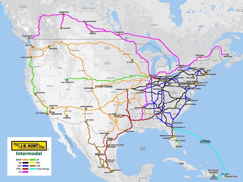 j.b. hunt intermodal rail map