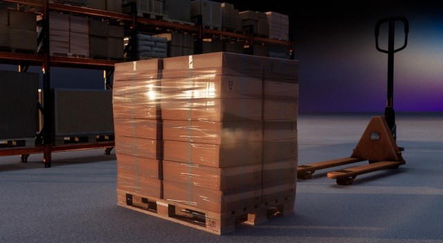 3D rendering of pallet and pallet jack