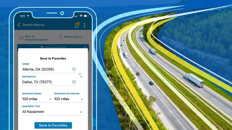 aerial view of a four lane highway next to a phone displaying the carrier 360 app