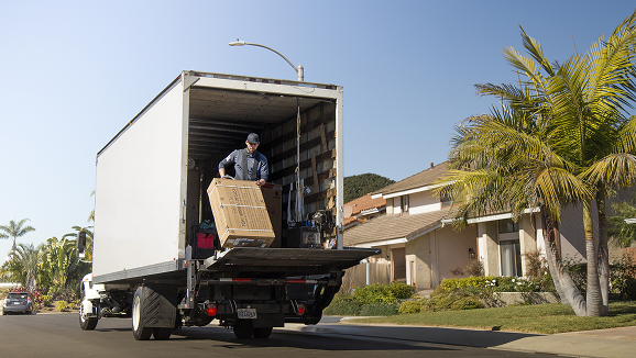 Home delivery driver drops off package