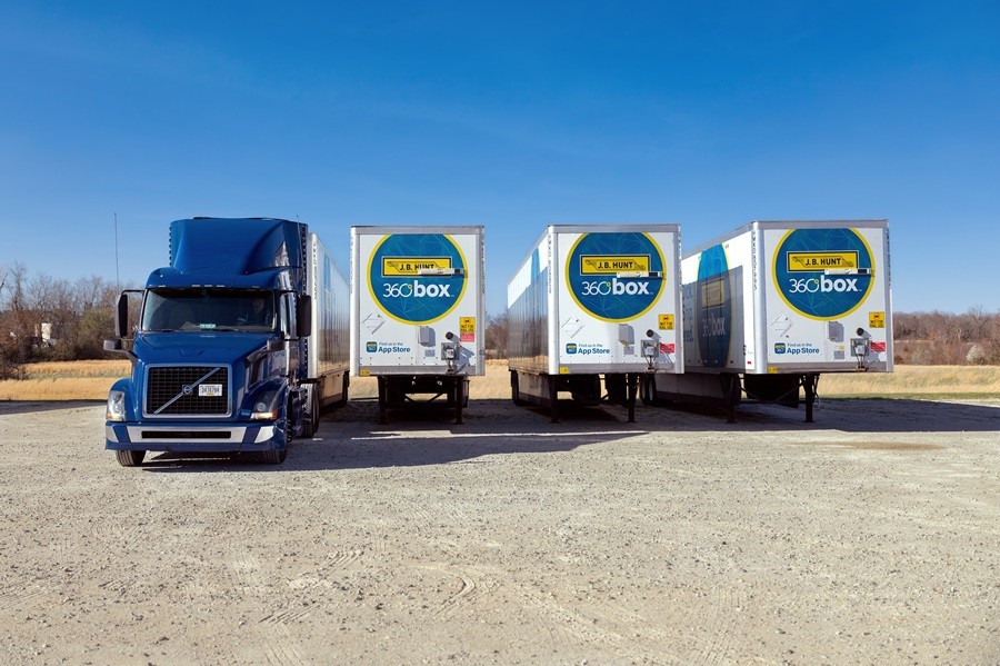 J.B. Hunt 360box trailers in a yard 