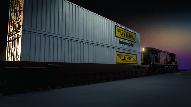 3d render of j.b. hunt containers on train