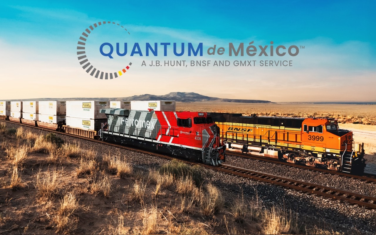 J.B. Hunt containers being pulled by BNSF and GMXT trains
