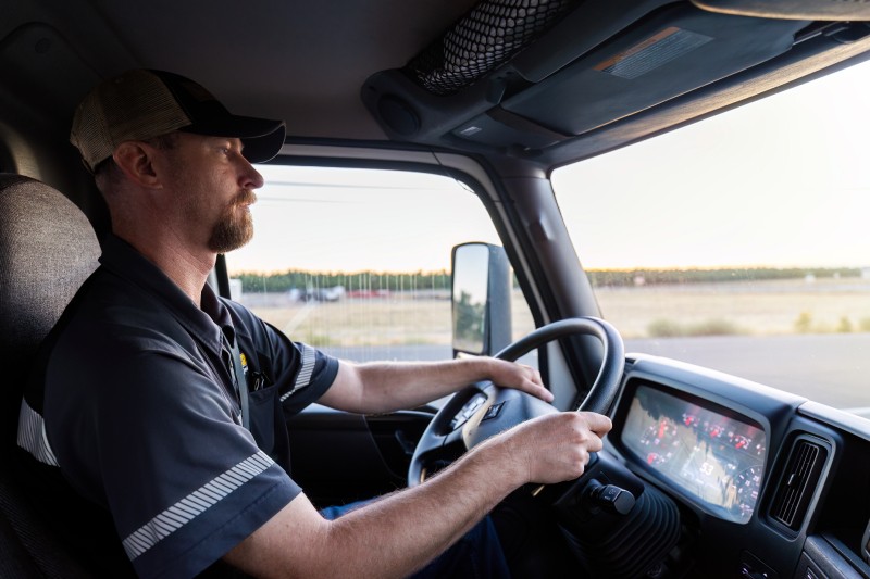 driver in truck cab