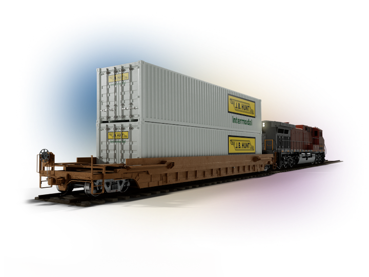 3d render of containers stacked two high on a train
