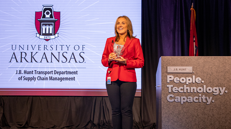 Shelly Simpson delivers a speech at the University of Arkansas