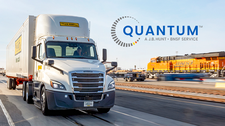 JBH truck, BNSF train, and Quantum Logo