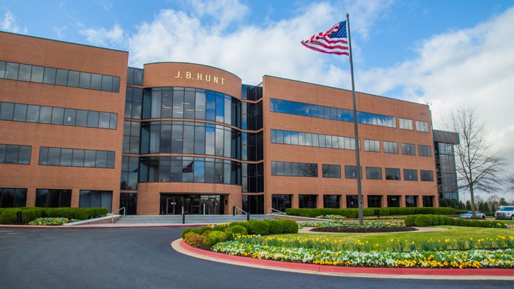 J.B. Hunt main corporate headquarters building at night