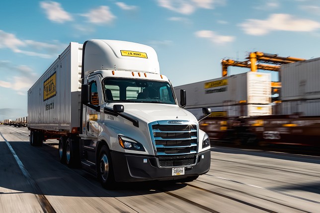 A J.B. Hunt Intermodal truck on the road.