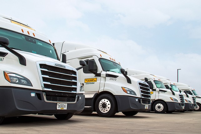 Fleet of J.B. Hunt Intermodal trucks. 