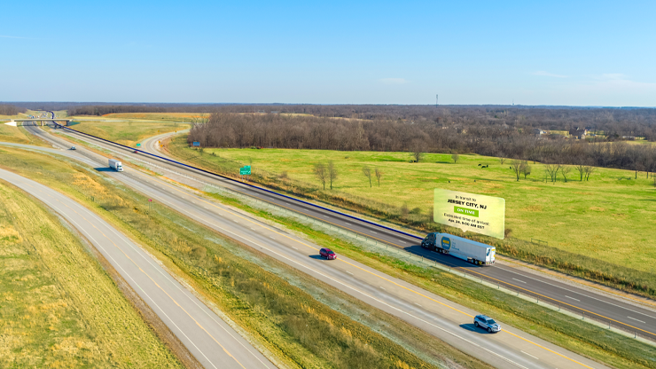 aerial view of J.B. Hunt 360box truck on highway