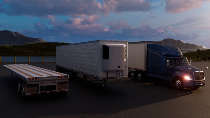3d render of a straight truck, refrigerated, and flatbed