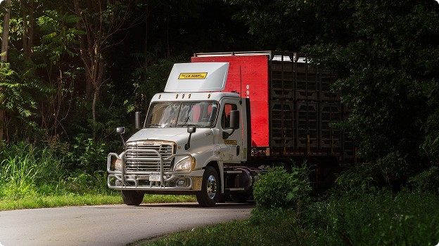 Dedicated Contract Service Agriculture Truck driving down a country road